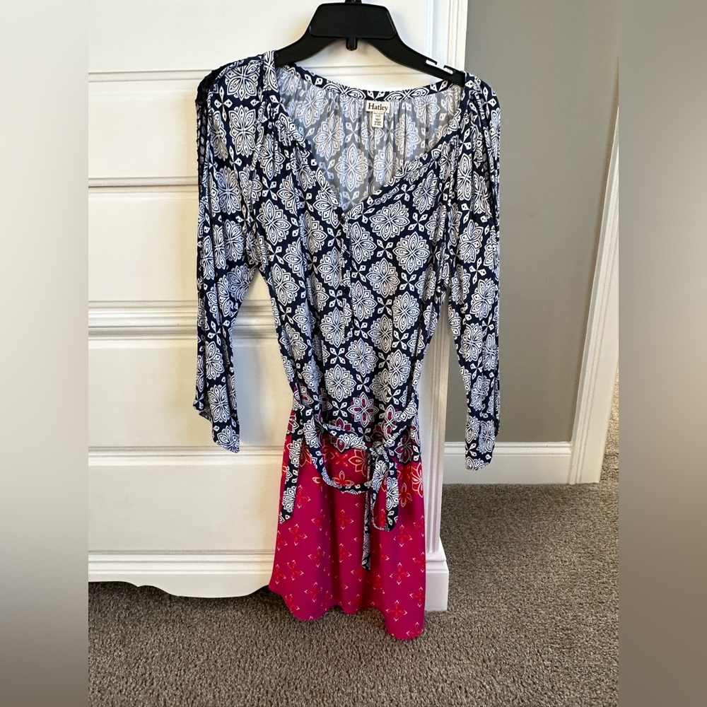 Hatley cotton tunic dress size medium navy & pink